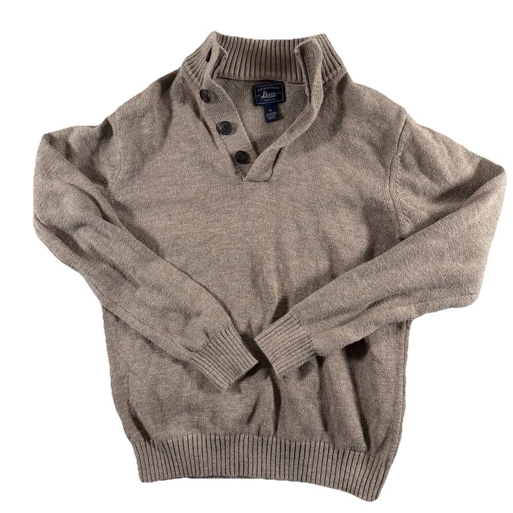 G.H. Bass & Co. Tan Waffle-Knit Henley Cotton Sweater Men's Size Medium M - Picture 2 of 6